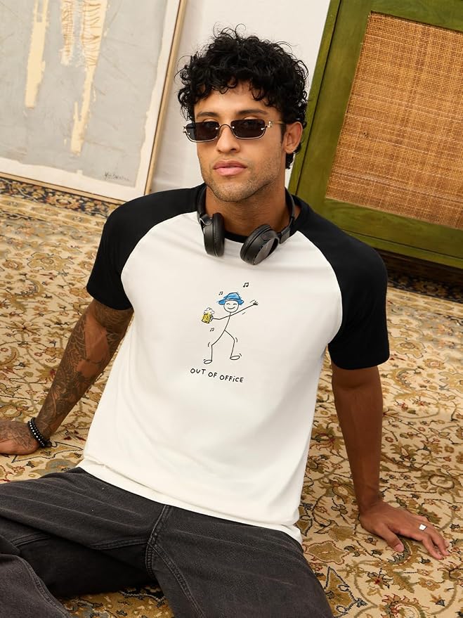 The Souled Store Casual Classics: Out of Office Men and Boys Short Sleeve Round Neck White Graphic Printed Cotton Breathable Relaxed Fit Lightweight Casual T-Shirts - Image 2