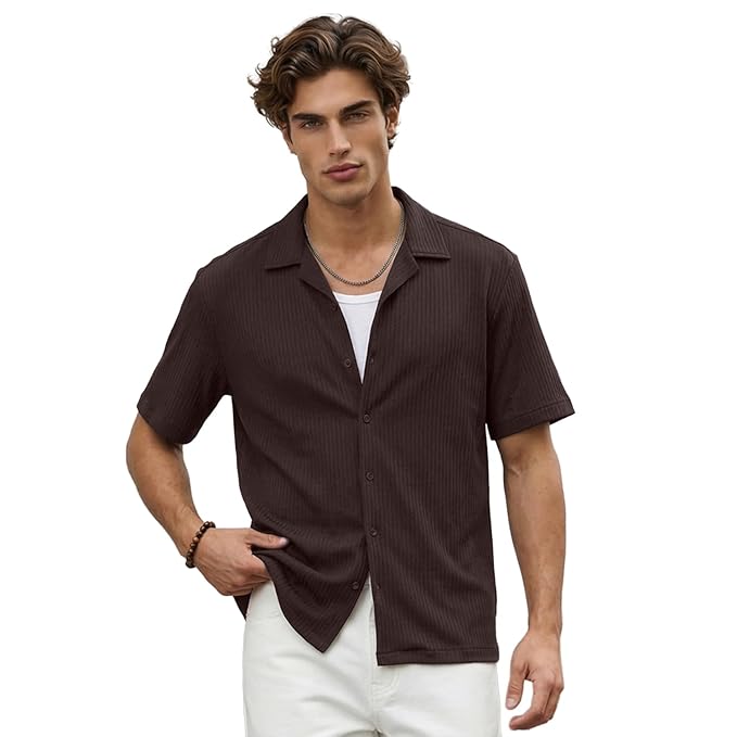 Urbano Fashion Men's Cotton Half Sleeve Oversized Fit Textured Shirt with Cuban Collar - Image 3
