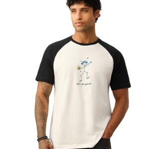 The Souled Store Casual Classics: Out of Office Men and Boys Short Sleeve Round Neck White Graphic Printed Cotton Breathable Relaxed Fit Lightweight Casual T-Shirts